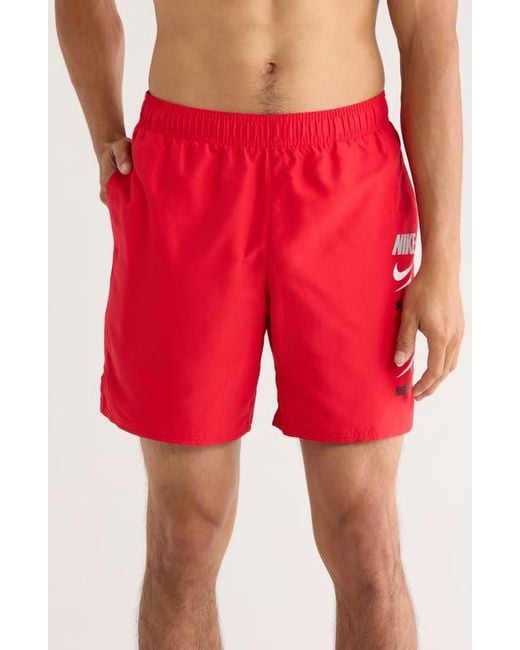 Nike Red 7-Inch Volley Swim Trunks for men