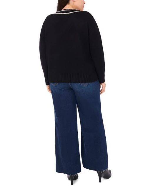 Halogen® Black Embroidered Trim Sweater