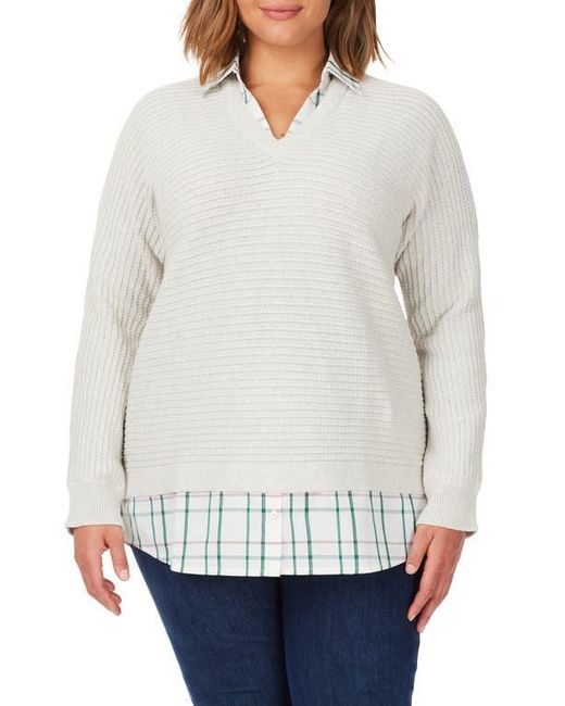 Foxcroft Gray Cotton Layered Sweater