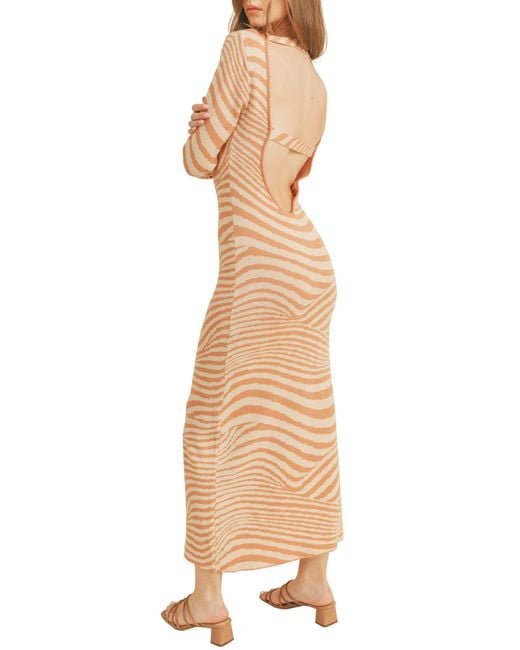 Lush Natural Stripe Long Sleeve Knit Maxi Dress
