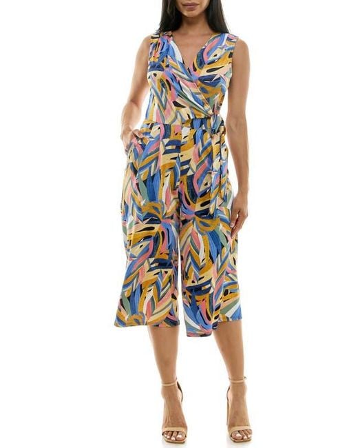 Nina Leonard Multicolor Surplice Culotte Crop Jumpsuit
