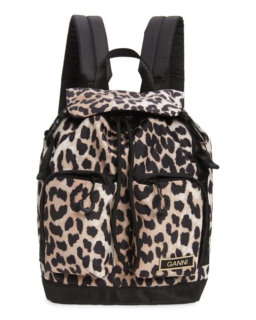 Ganni Black Small Leopard Print Recycled Tech Fabric Backpack