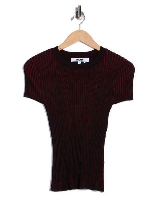 DKNY Black Short Sleeve Rib Knit Sweater