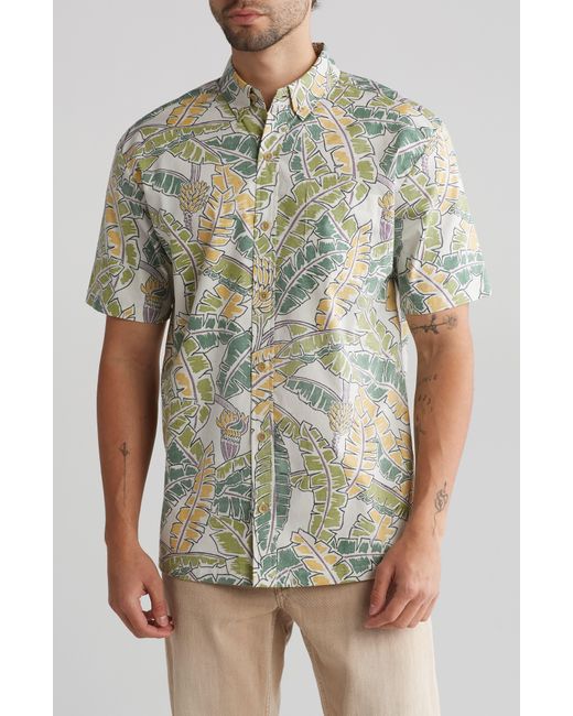 Kahala Green Banana Flora Short Sleeve Cotton Button-down Shirt for men