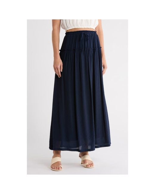 Bobeau Blue Ruffle Edge Maxi Skirt