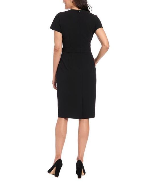 London Times Black Bow Waist Sheath Dress