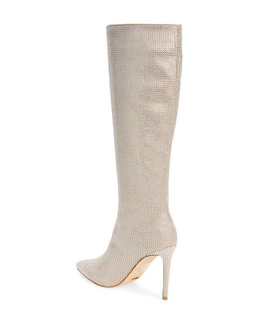 Billini Brown Rhinestone-Embellished Pointed-Toe Knee-High Boots