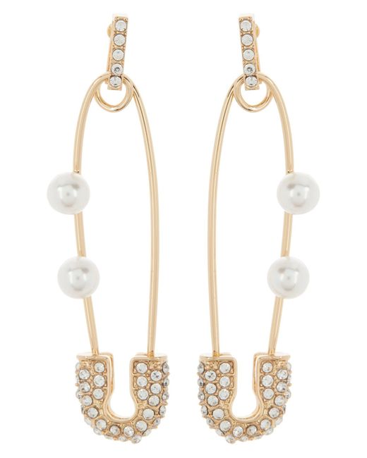 Tasha White Crystal & Imitation Pearl Safety Pin Earrings