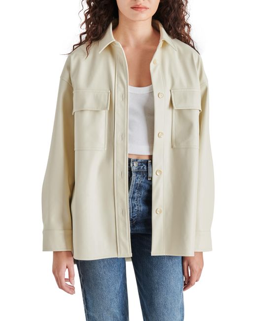 Steve Madden Faux Leather Oversize Shirt Jacket in Natural | Lyst