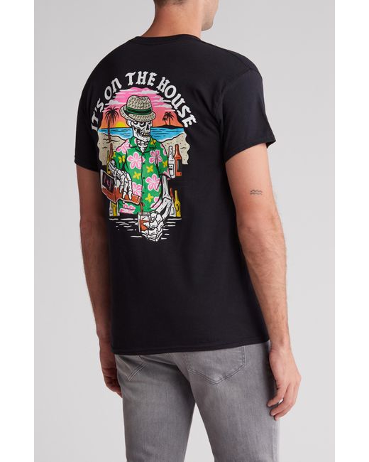 Retrofit Black Its On The House Cotton Graphic T-shirt for men
