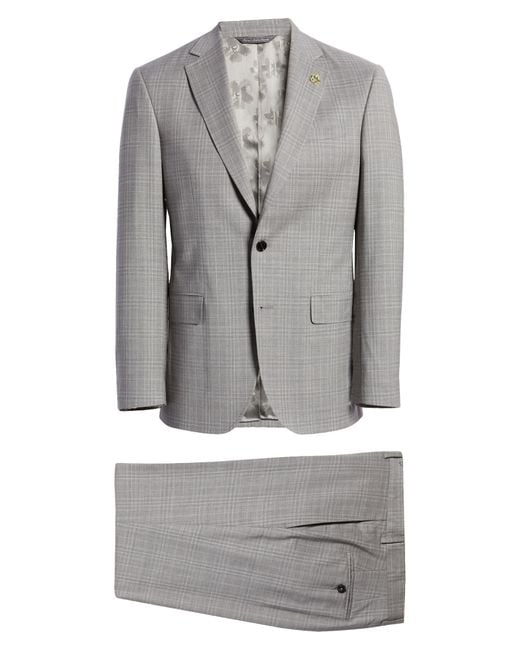 Ted Baker Gray Jay Slim Fit Windowpant Wool Suit In Light Grey At Nordstrom Rack for men