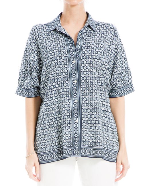 Max Studio Blue Scarf Print Button-up Shirt