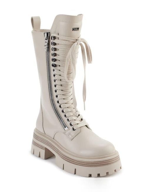 DKNY White Verika Lace-Up Lug Sole Boot