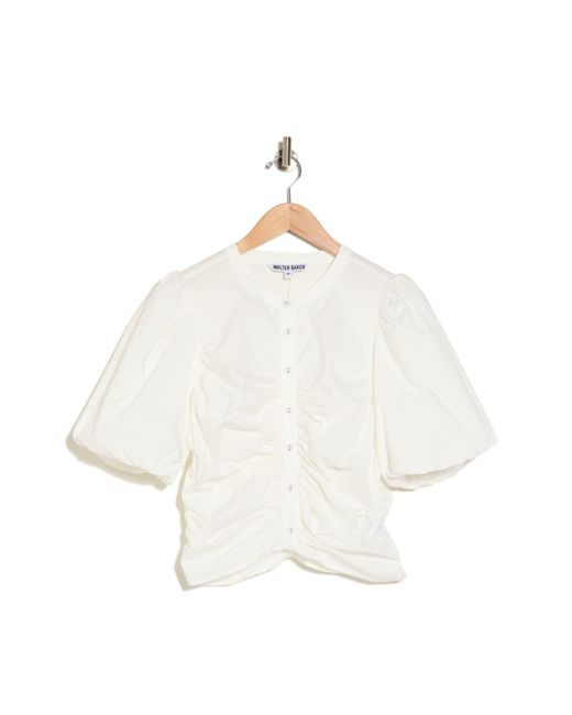 Walter Baker White Janet Ruched Puff Sleeve Shirt