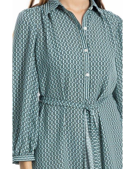 Max Studio Blue Long Sleeve Button Front Crepe Dress
