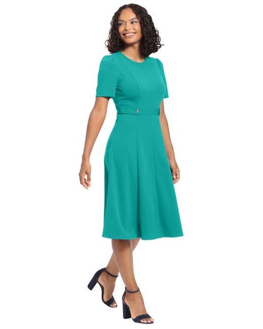 London Times Green Side Tab Fit & Flare Dress