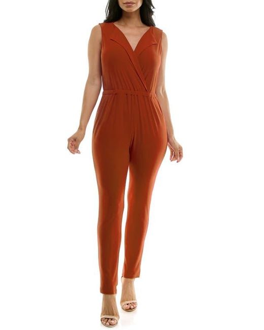 Nina Leonard Orange Sleeveless Jumpsuit