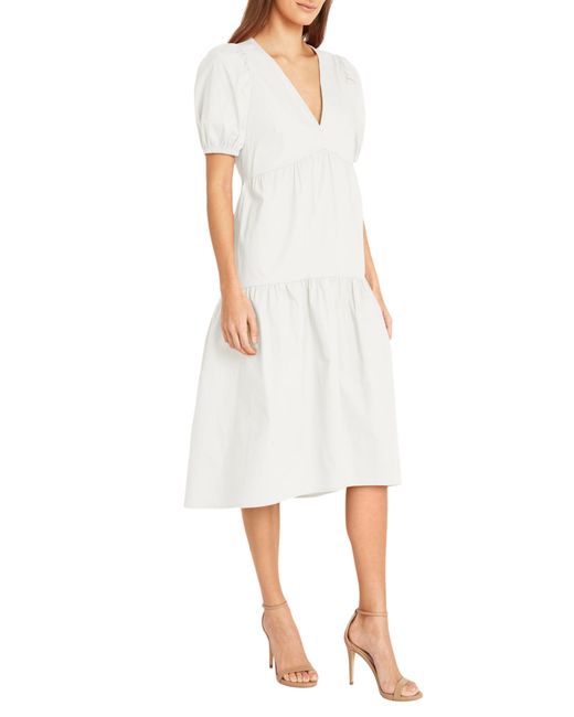 DONNA MORGAN FOR MAGGY White Solid Cotton Midi Dress