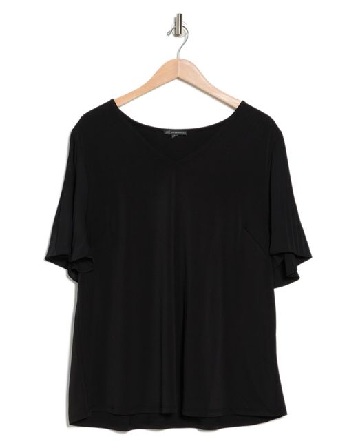 Adrianna Papell V-neck Pleated Sleeve Crepe Top In Black At Nordstrom Rack