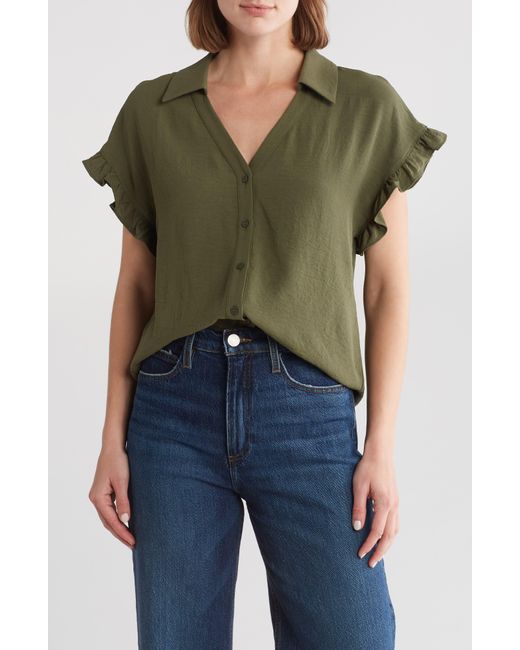 Pleione Green Crinkle Button-up Shirt