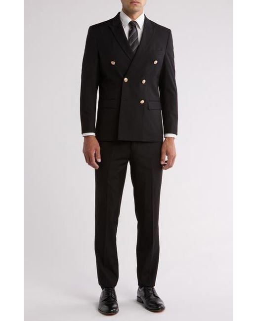 Gino Vitale Black Slim Fit Solid Double Breasted Suit for men