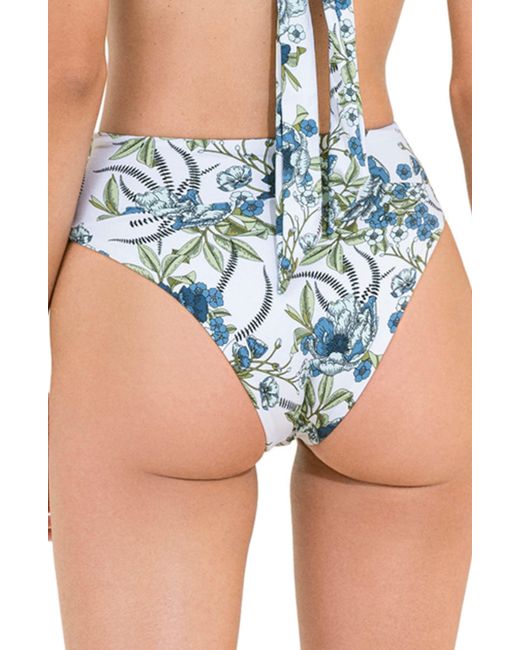 Maaji Blue Botanical Jolie Reversible High Waist Bikini Bottoms