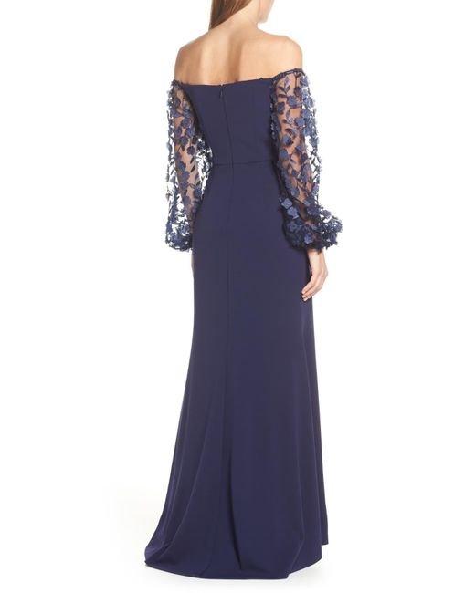 Eliza j off the shoulder 3d floral sleeve scuba crepe evening dress sale