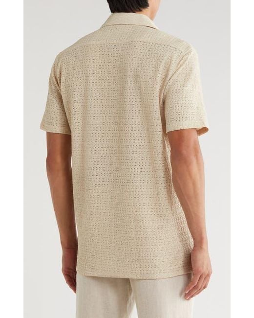 T.R. Premium Natural Textured Knit Short Sleeve Button-Up Shirt for men