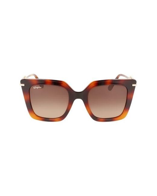 Ferragamo Brown Oversized Rectangular Sunglasses with Logo Hardware