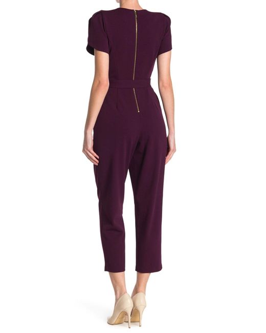 Calvin Klein Purple Puff Sleeve Tie Waist Crop Jumpsuit