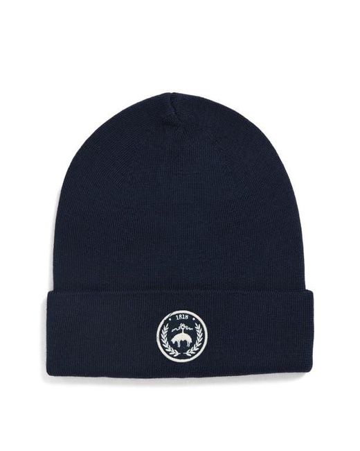 Brooks Brothers Blue Wool Blend Patch Cuffed Beanie for men
