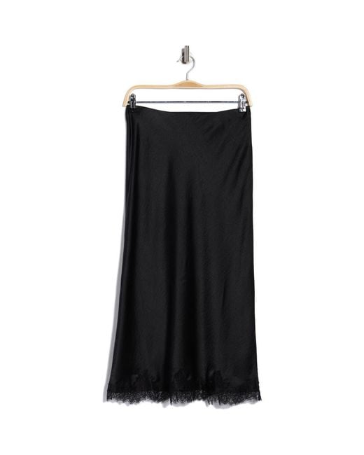 Nordstrom Rack Black Lace Trim Satin Midi Skirt