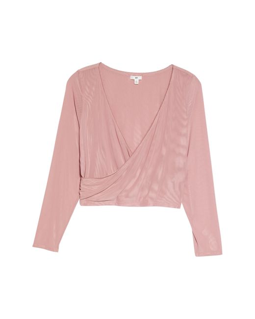 Dusty Pink Slinky Ruched Front Long Sleeve Crop Top