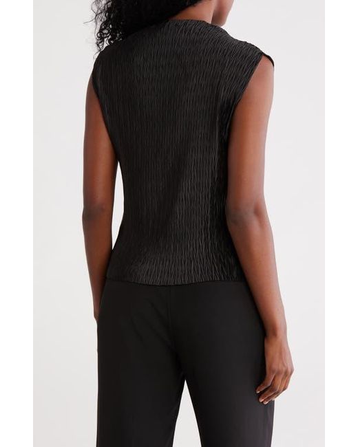DKNY Black Funnel Neck Pleated Woven Top