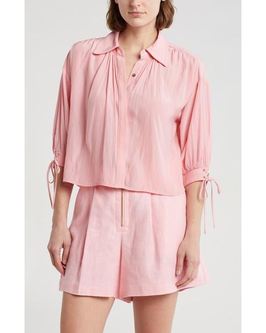 Ramy Brook Pink Amaia Tie Cuff Crop Button-Up Top