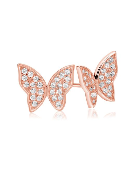 Suzy Levian Pink Sterling Silver Cz Butterfly Stud Earrings