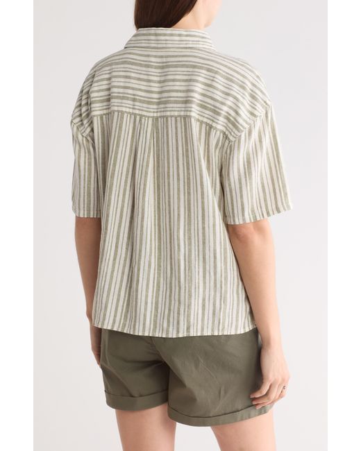 Sanctuary Green Camp Stripe Short Sleeve Linen Blend Shirt