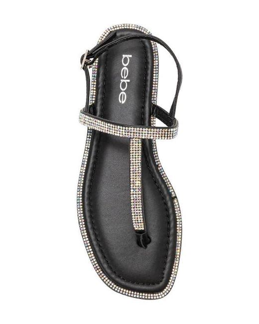 Bebe Black Rhinestone T-Strap Sandal