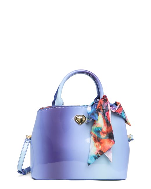 Betsey Johnson Triple Compartment Satchel Bag With Scarf Trim In Blue Violet Ombre At Nordstrom Rack
