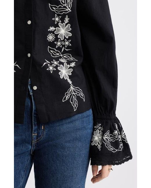 Treasure & Bond Black Embroidered Front Button Top