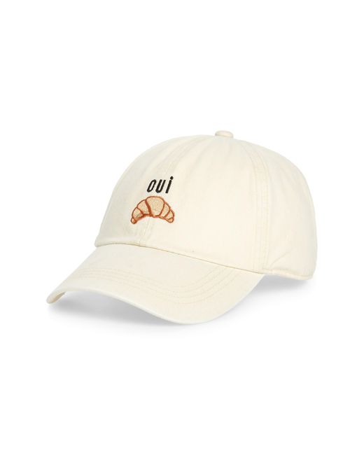 David & Young White Oui Croissant Embroidered Cotton Baseball Cap