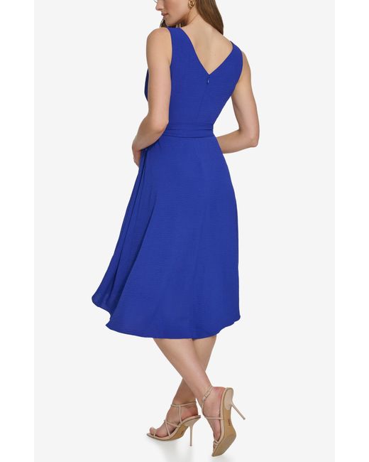 DKNY Blue Wrap Front Sleeveless High-low Dress