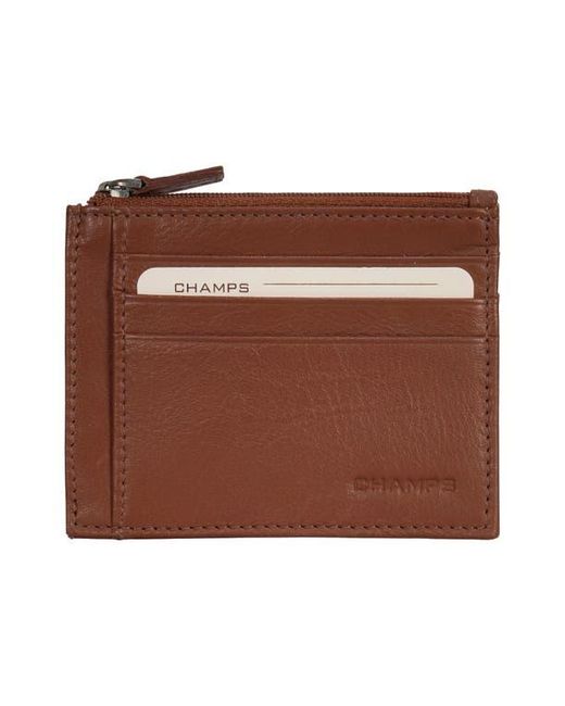 CHAMPS Brown Zip Leather Card Case for men
