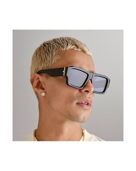 Le Specs Blue Polygraph 55Mm Rectangular Sunglasses