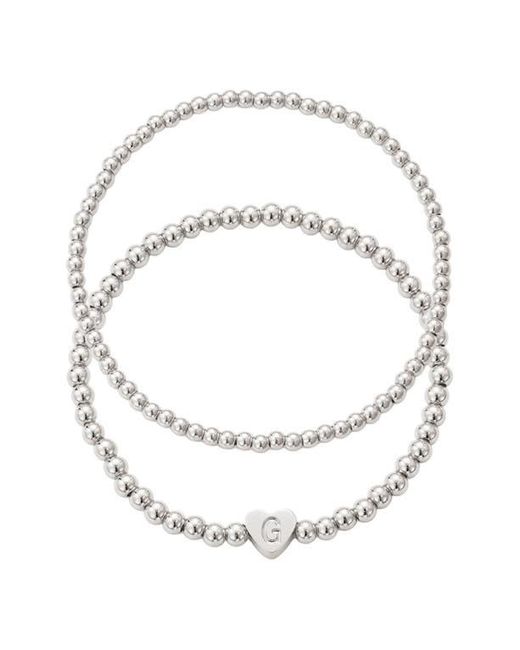 Adornia White Beaded Initial Charm Bracelet Set