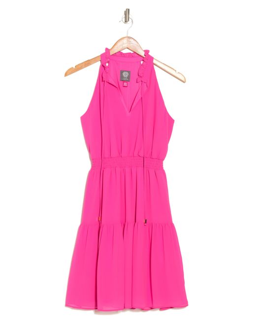 Vince Camuto Pink Sleeveless Smock Waist Chiffon Dress