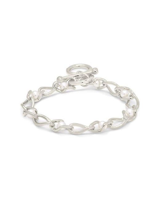 Sterling Forever White 14K Plated Amedea Synthetic Pearl Chain Bracelet