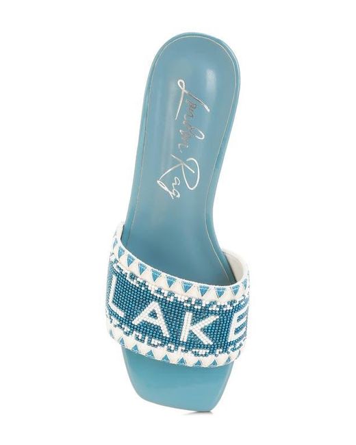 LONDON RAG Blue Vacay Babe Lake Como Beaded Slide Sandal