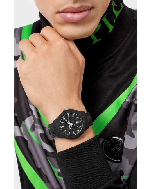 Philipp Plein Black Fearless Silicone Strap Watch, 43Mm for men
