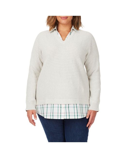 Foxcroft Gray Cotton Layered Sweater